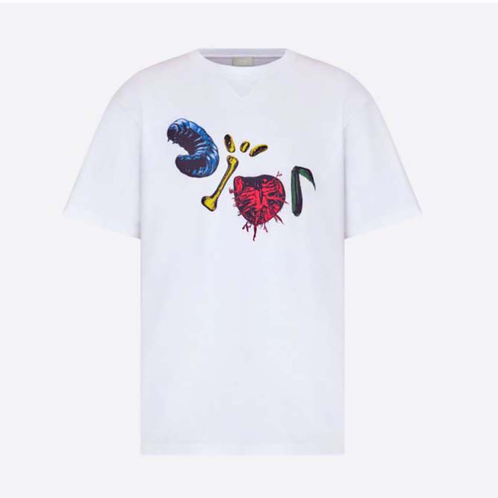 Front view of Dior Men Oversized Cactus Jack Dior T-shirt in white cotton