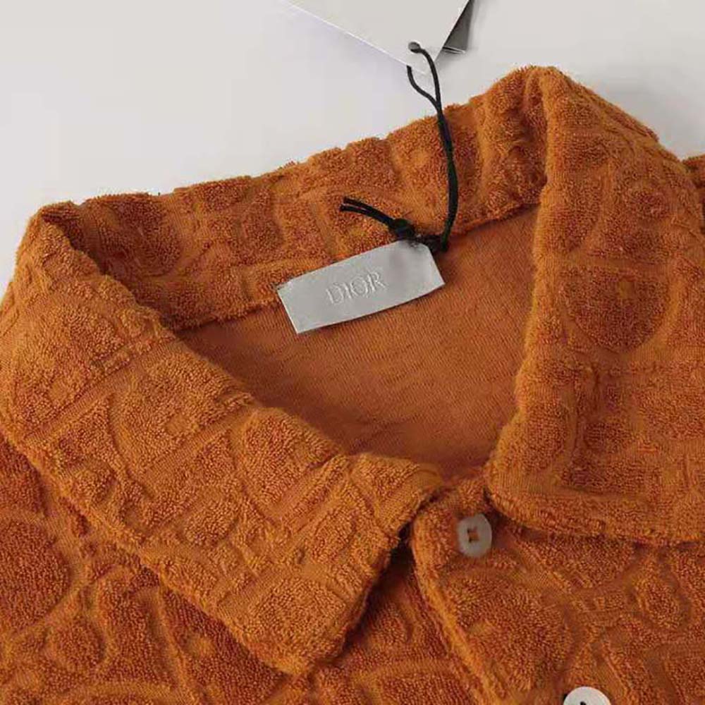 Dior Men Oversized Dior Oblique Polo Shirt Orange Terry Cotton Jacquard - image 4