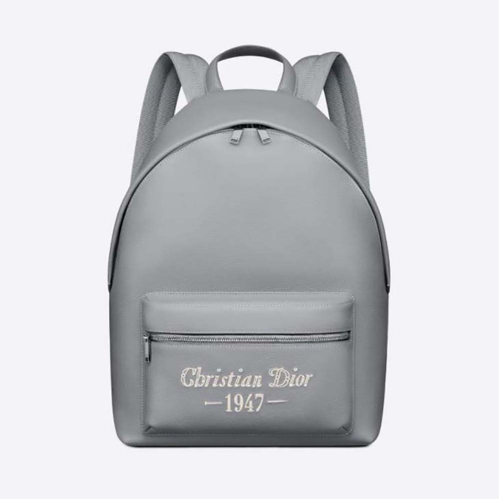 Front view of Dior Men Rider Backpack Dior Gray Grained Calfskin silver