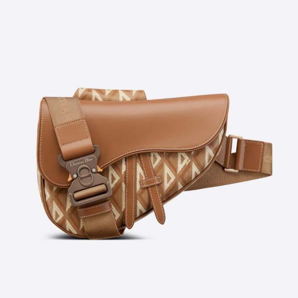 Front view of Dior Men Saddle Bag Coffee CD Diamond Canvas and Smooth Calfskin