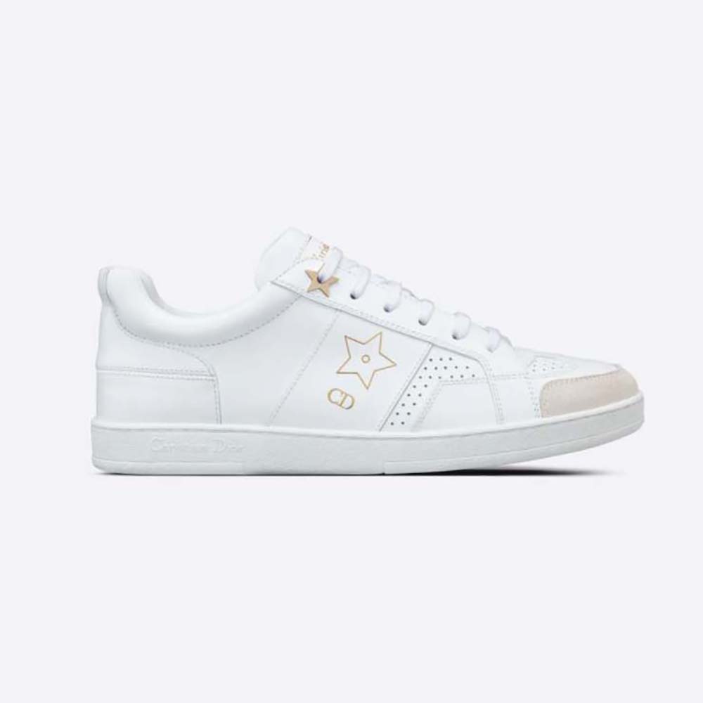 Front angle of Dior Unisex Star Sneaker White Calfskin and Suede