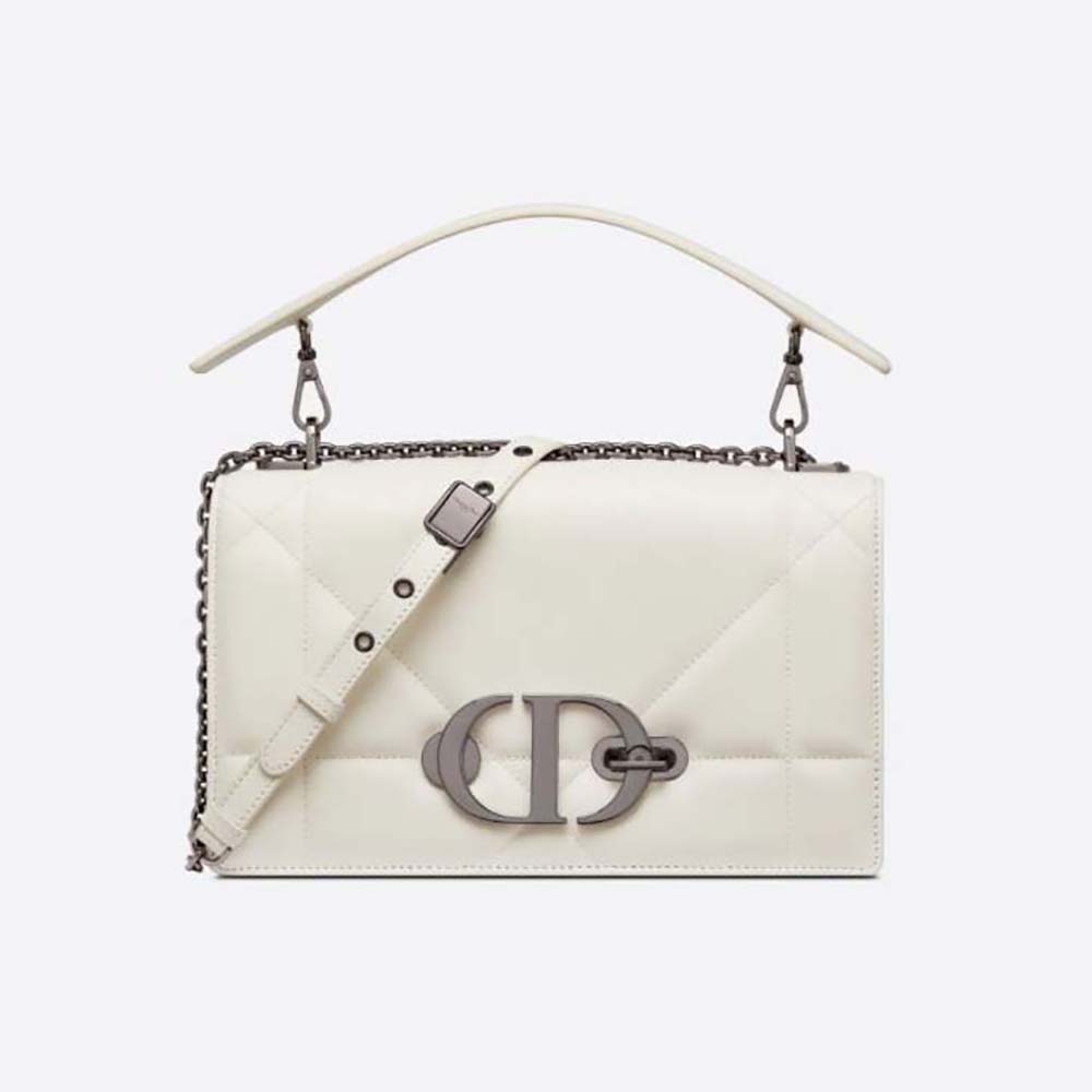Front view of Dior Women 30 Montaigne Chain Bag in white lambskin