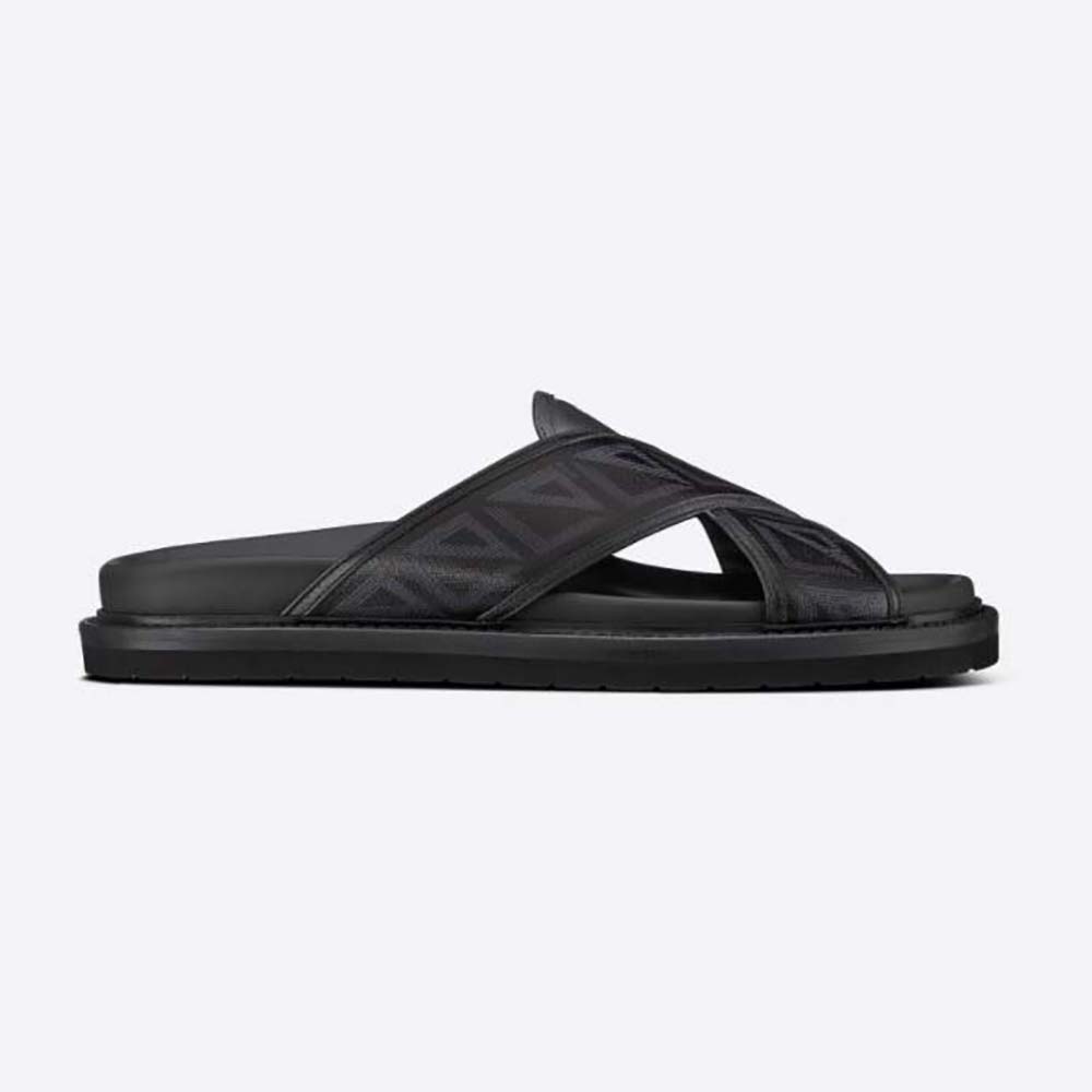 Side view of Dior Men Aqua Sandal Black CD Diamond Canvas