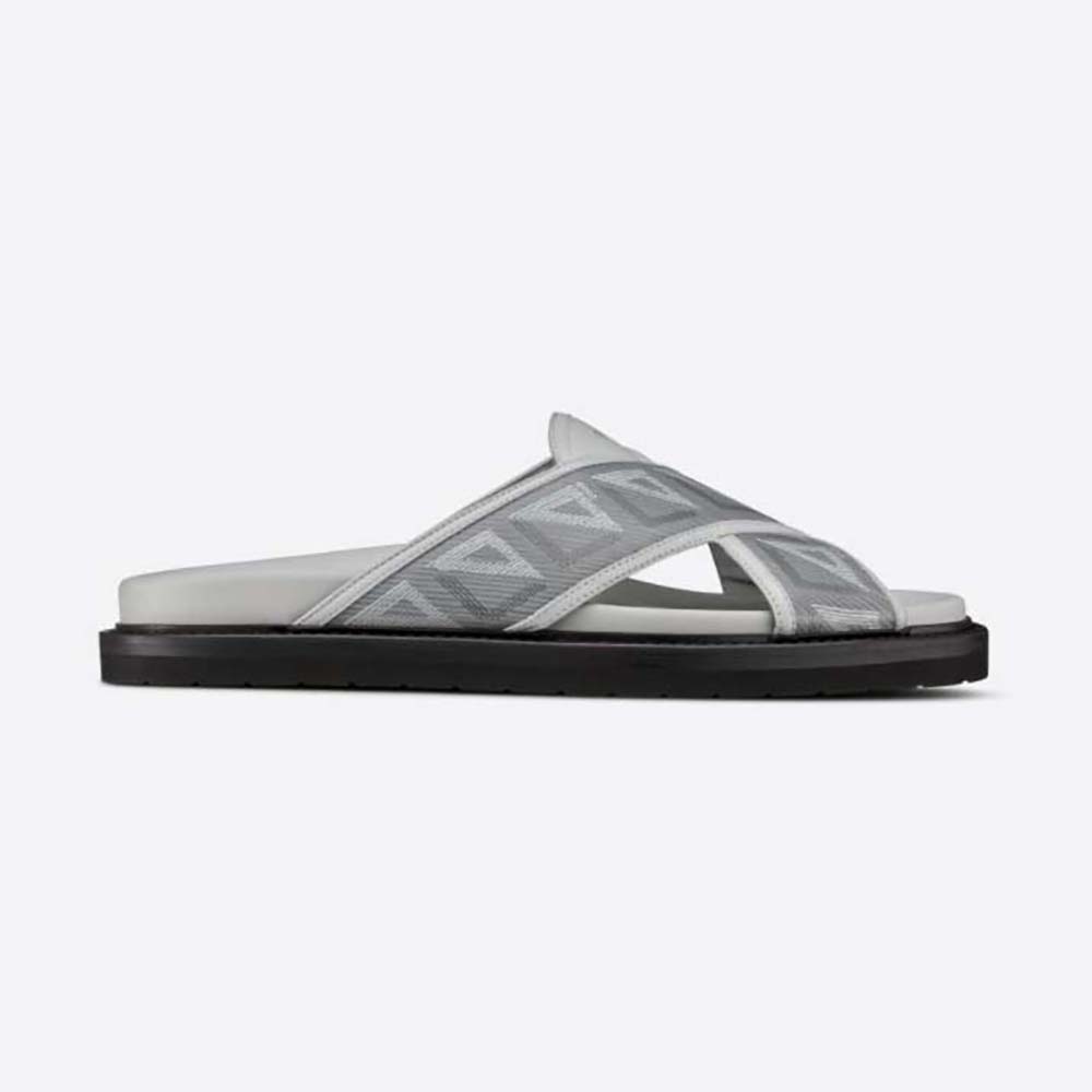Front angle of Dior Men Aqua Sandal Dior Gray CD Diamond Canvas