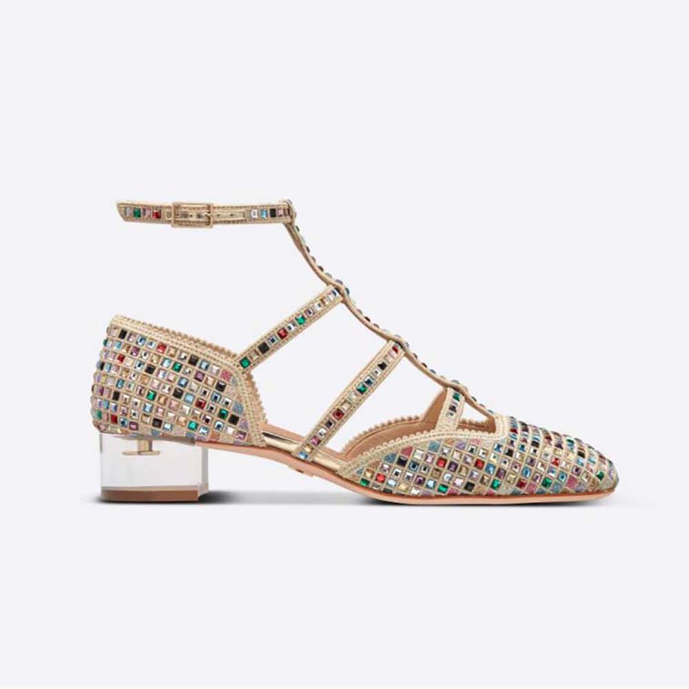 Side view of Dior Women Arty Ballerina Flat gold embroidery detail