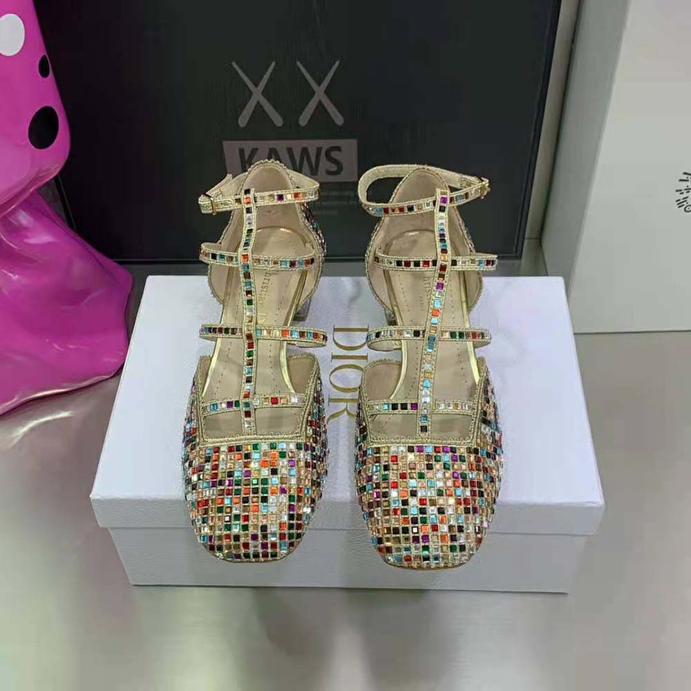 Close-up of multicolor square strass on Dior Women Arty Ballerina Flat