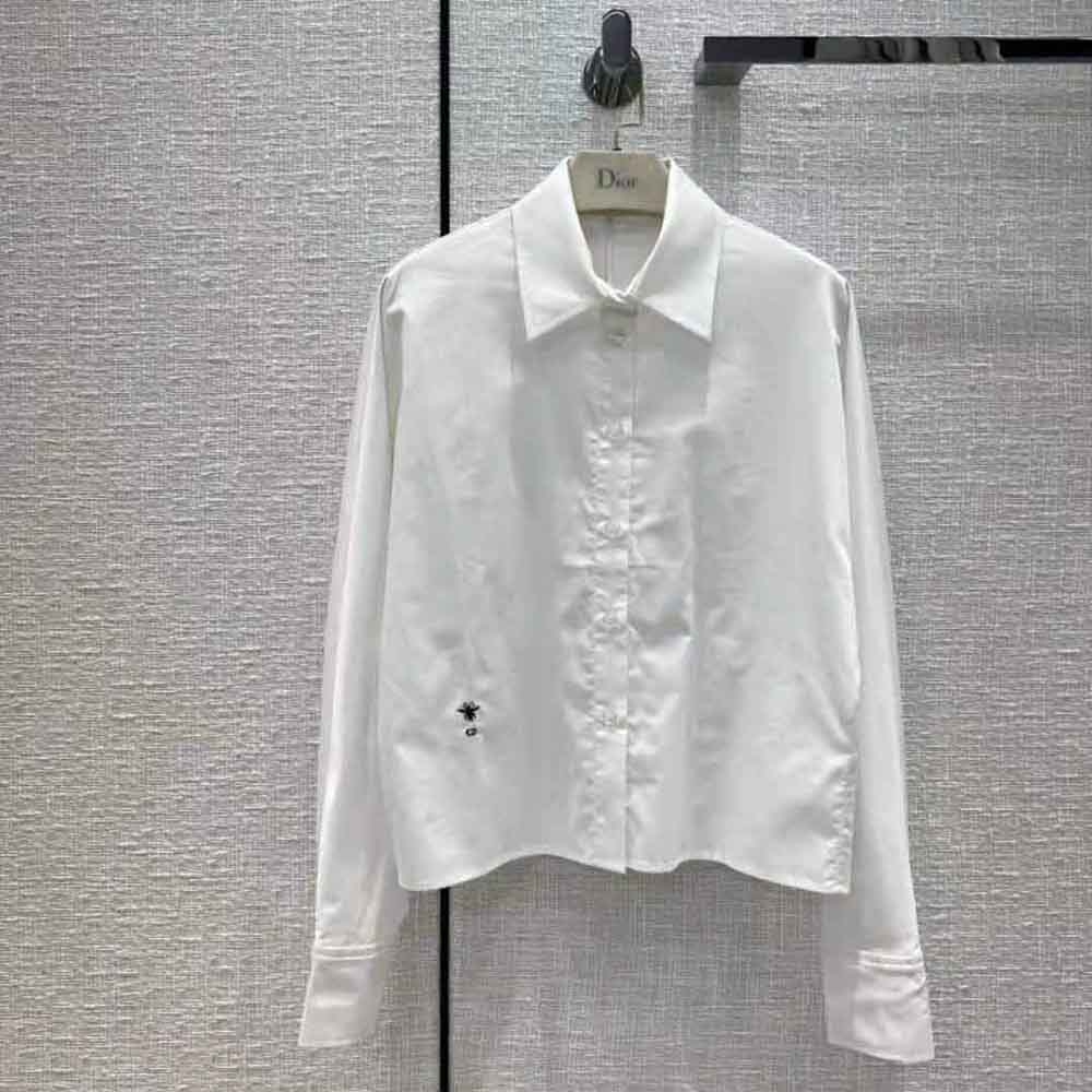 Close-up of button closure and fabric texture on Dior Women Blouse White Cotton Poplin