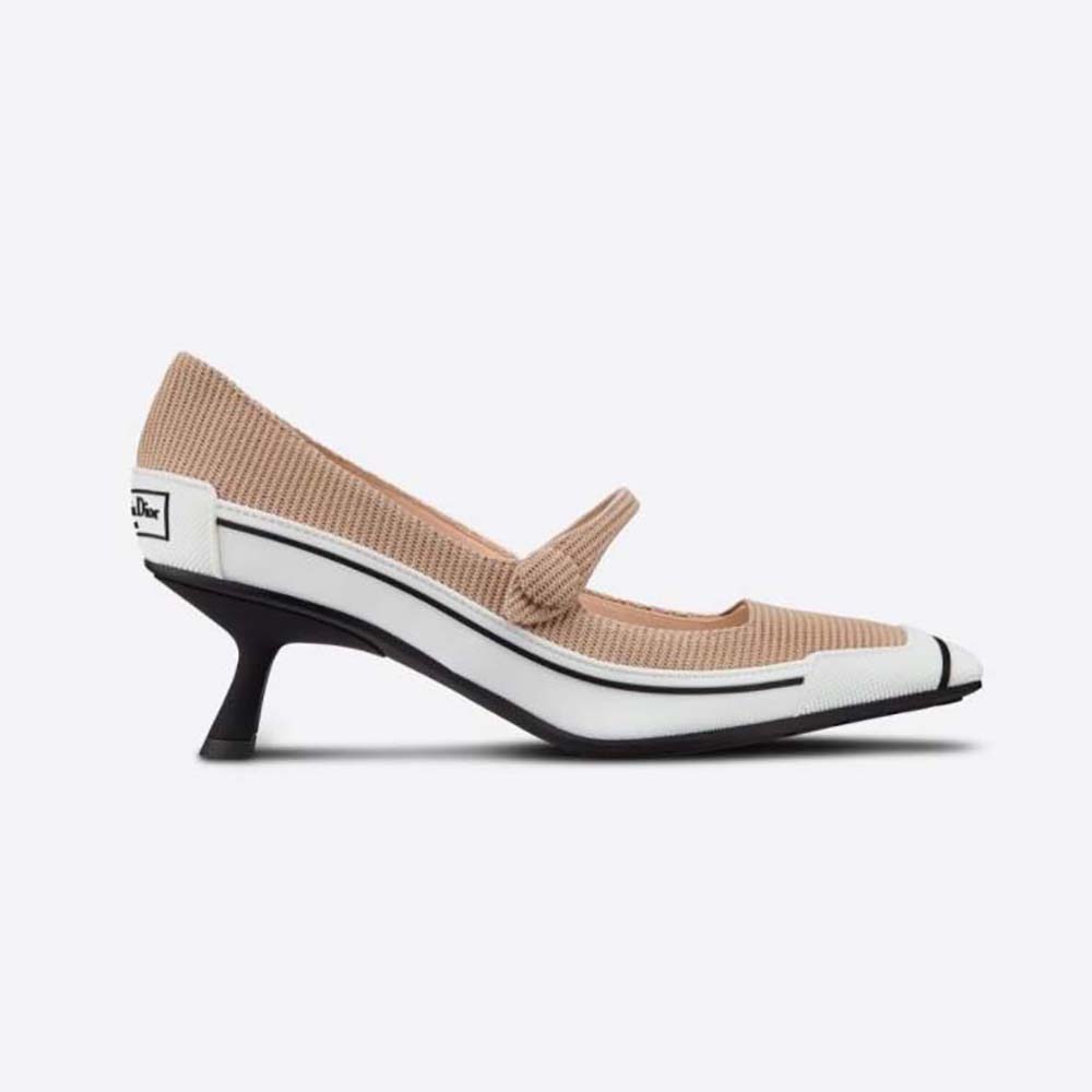 Side profile of Dior Women D-Motion Pump Nude Technical Fabric and White Rubber