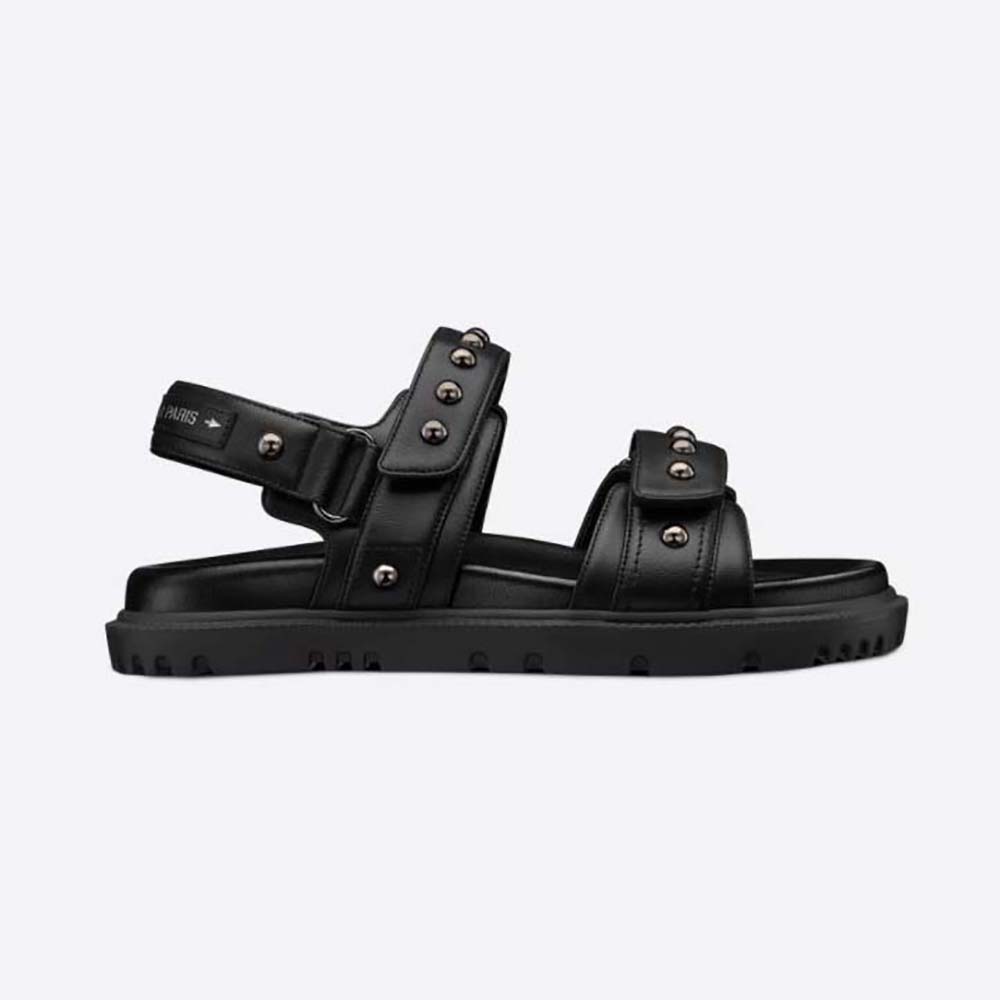Side view of Dior Women Dioract Sandal Black Lambskin and Silver-Finish Rivets