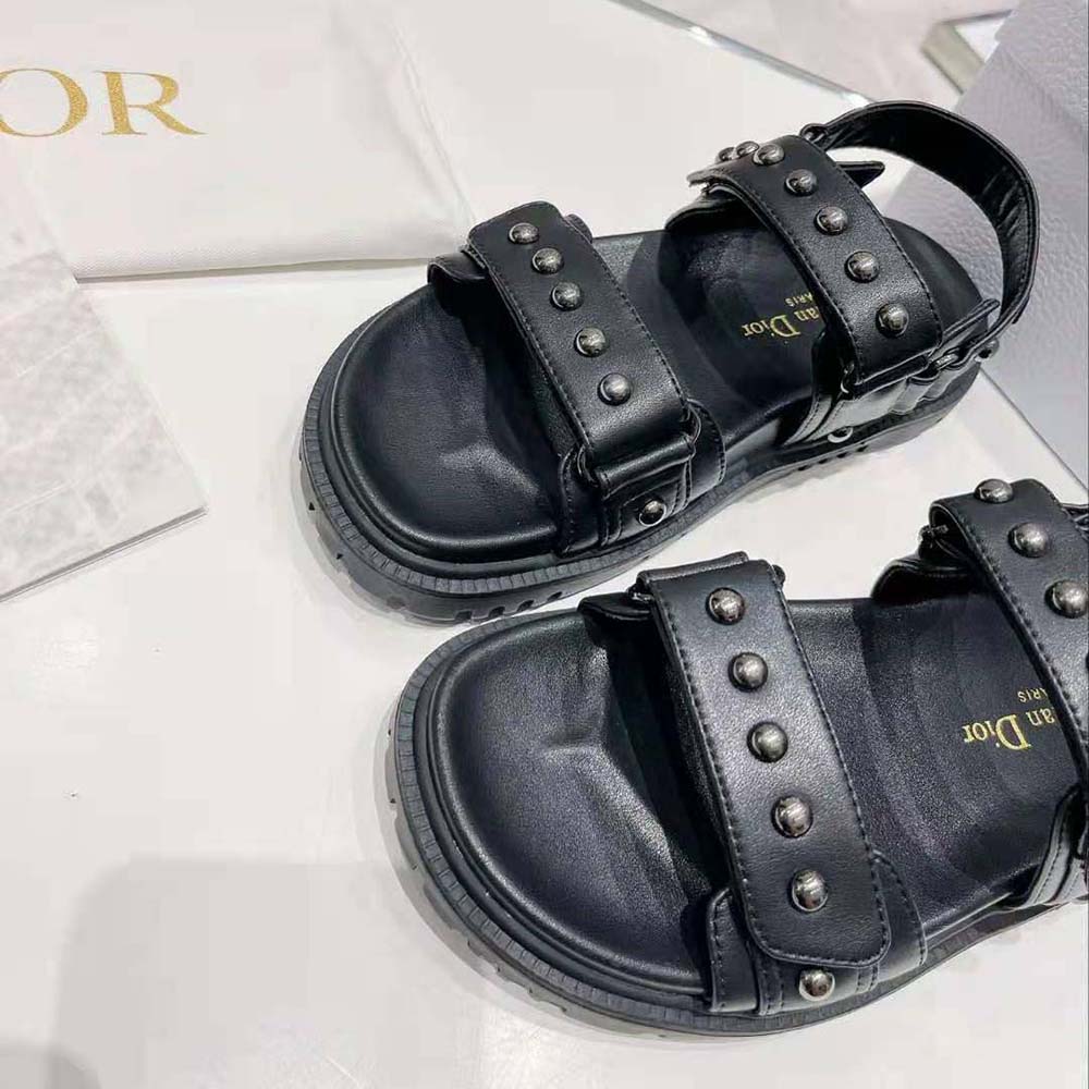 Dior Women Dioract Sandal Black Lambskin and Silver-Finish Rivets - image 6