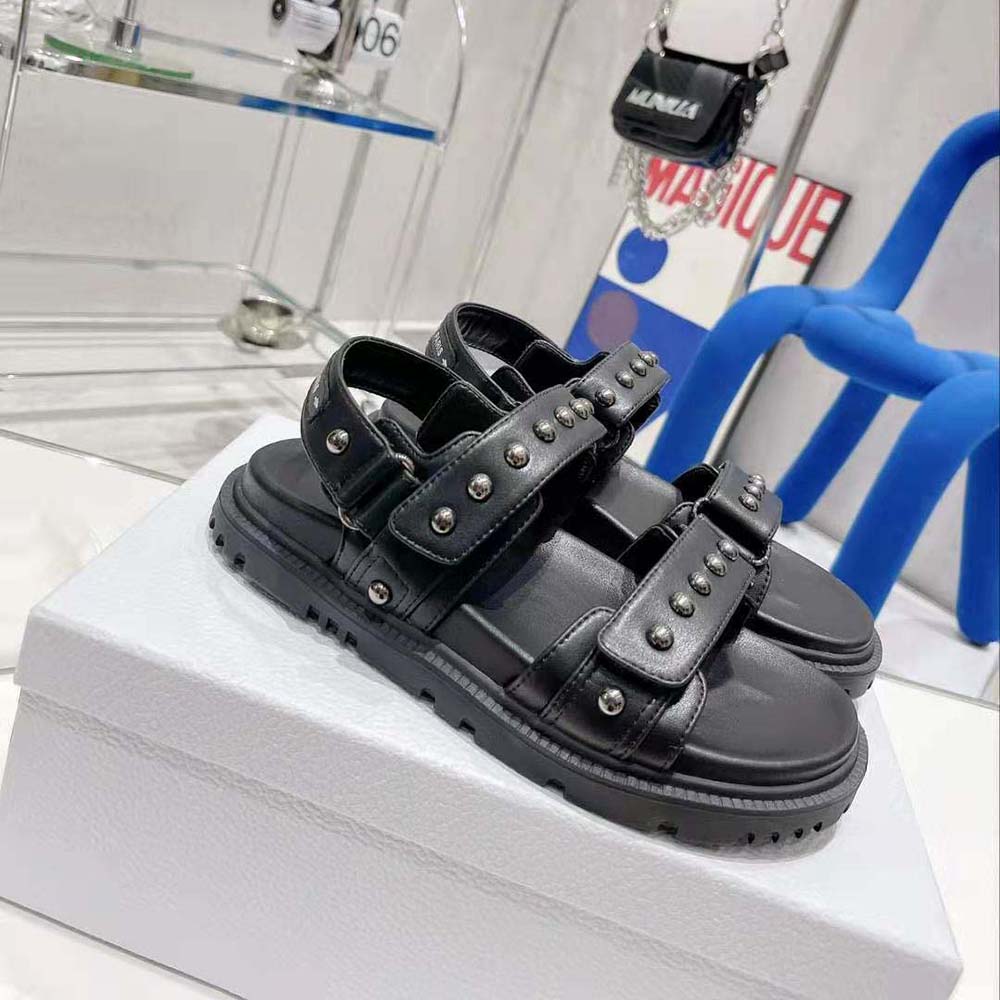 Dior Women Dioract Sandal Black Lambskin and Silver-Finish Rivets - image 5