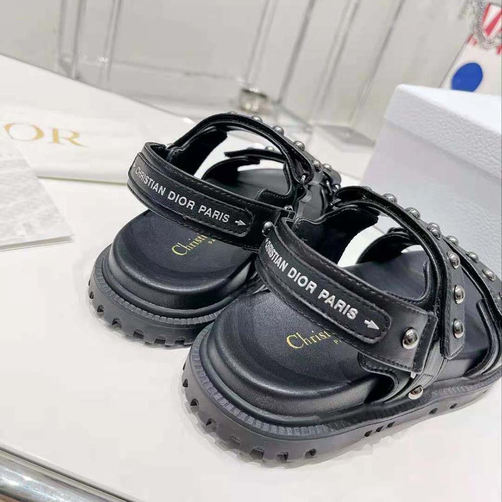 Dior Women Dioract Sandal Black Lambskin and Silver-Finish Rivets - image 8
