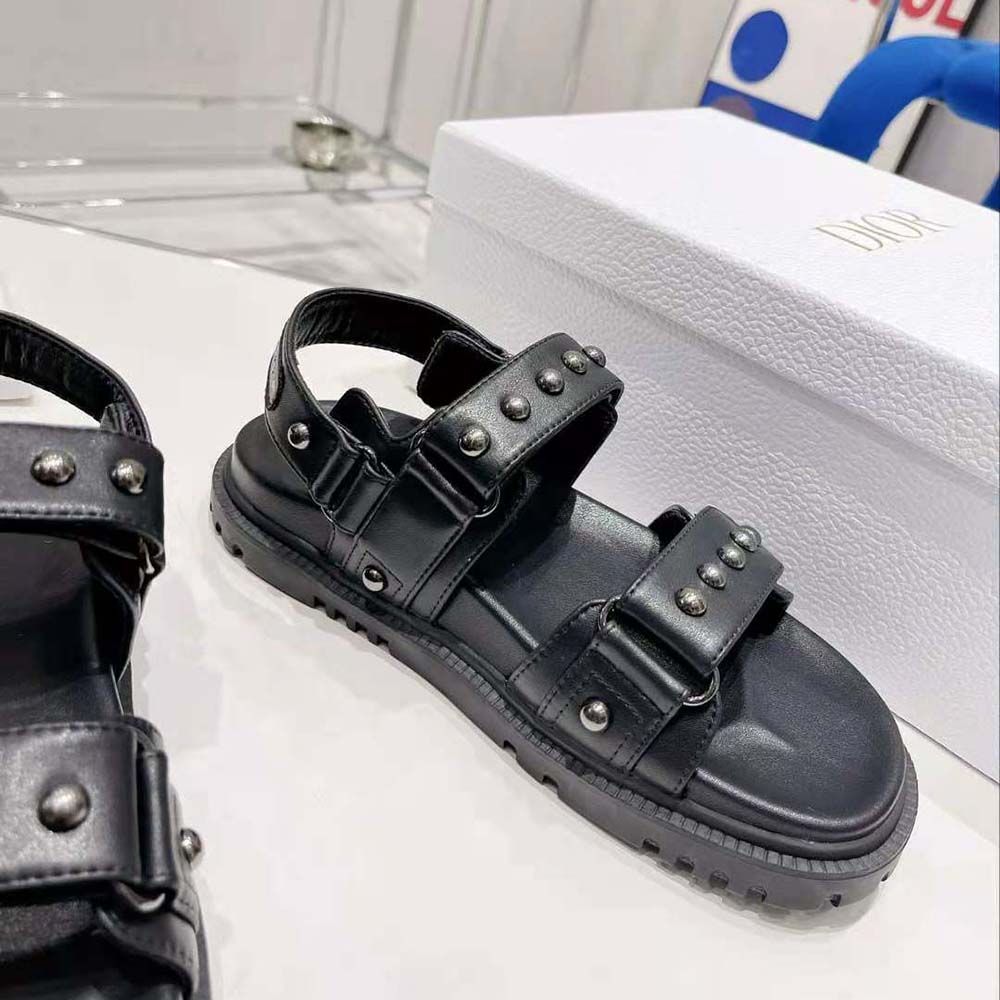 Dior Women Dioract Sandal Black Lambskin and Silver-Finish Rivets - image 9