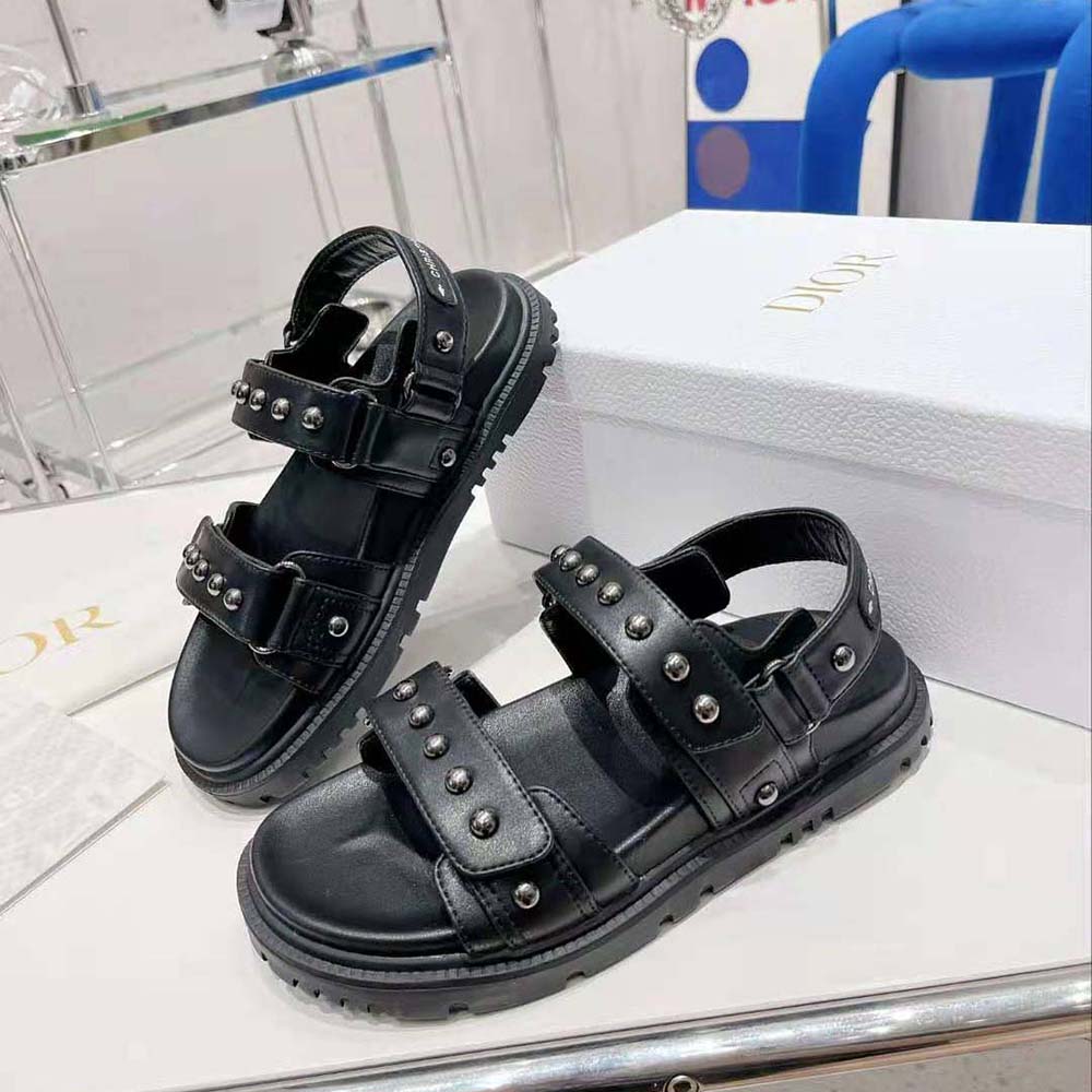 Dior Women Dioract Sandal Black Lambskin and Silver-Finish Rivets - image 4