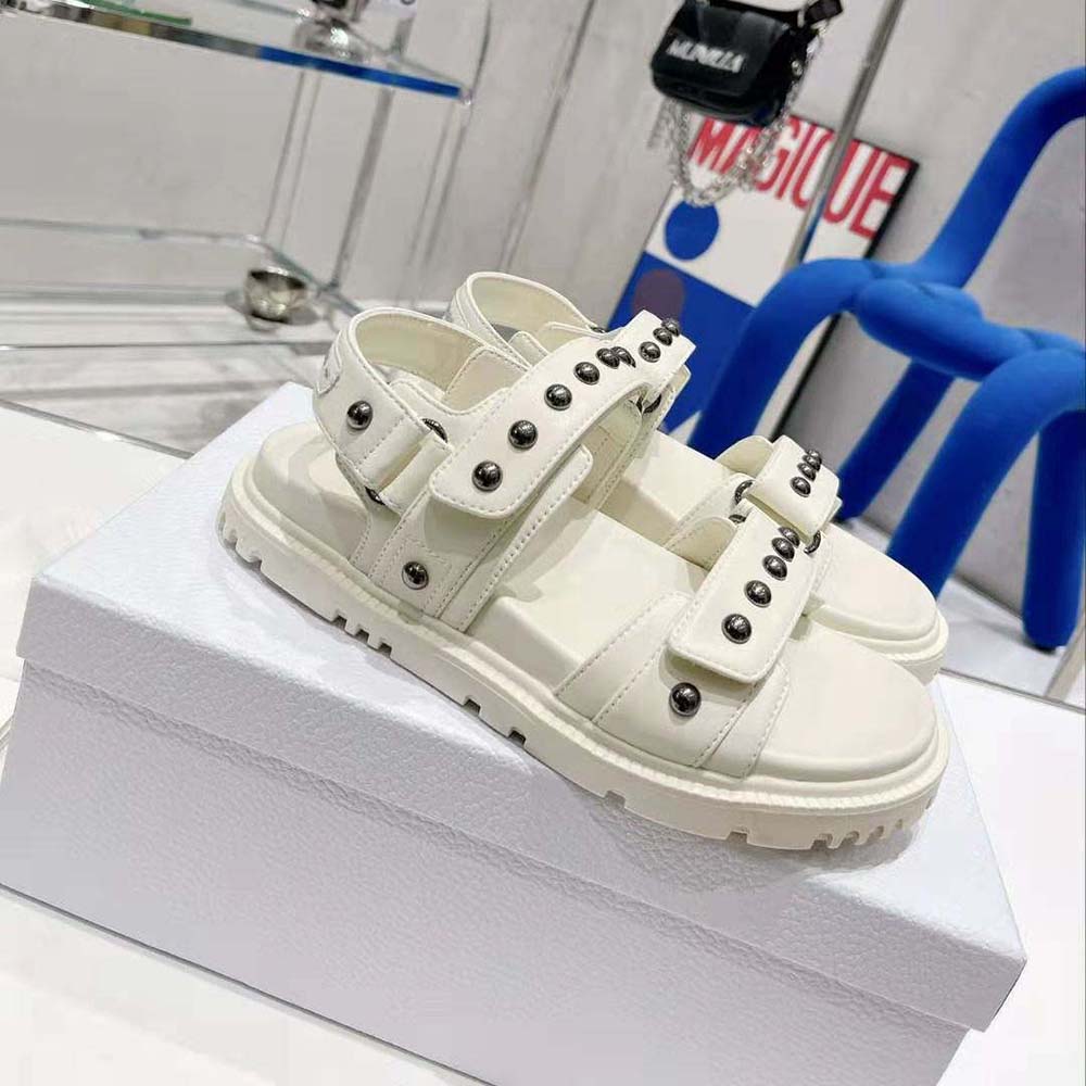 Dior Women Dioract Sandal White Lambskin and Silver-Finish Rivets - image 5