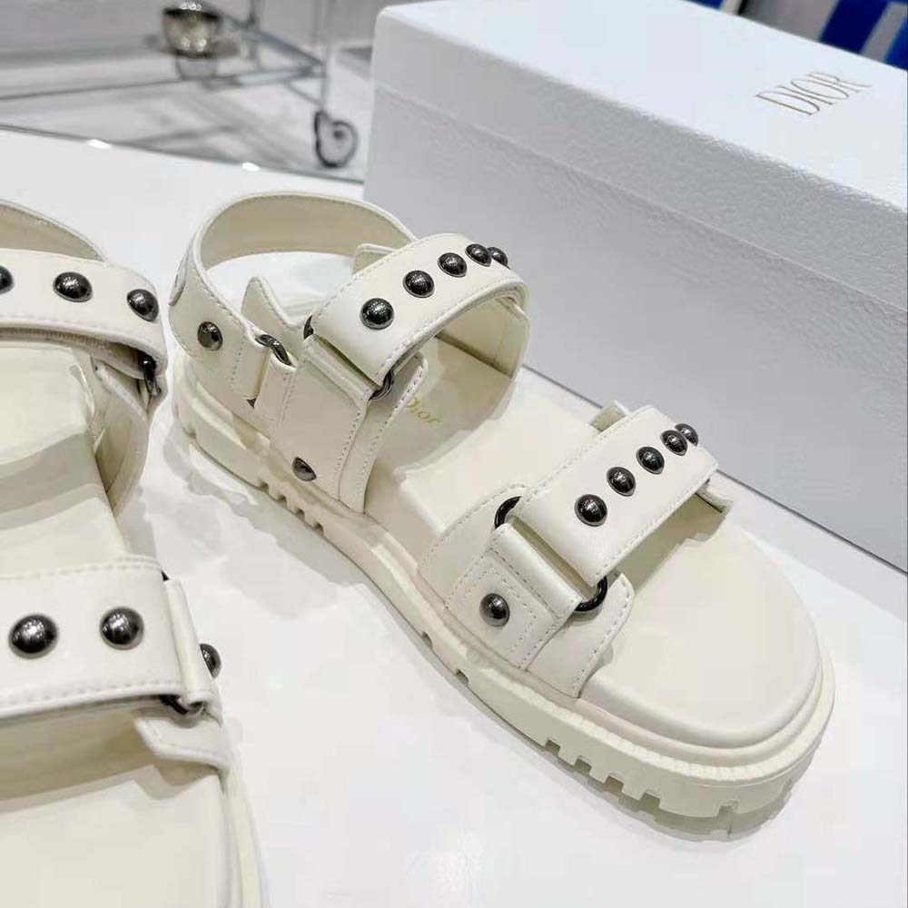 Dior Women Dioract Sandal White Lambskin and Silver-Finish Rivets - image 8