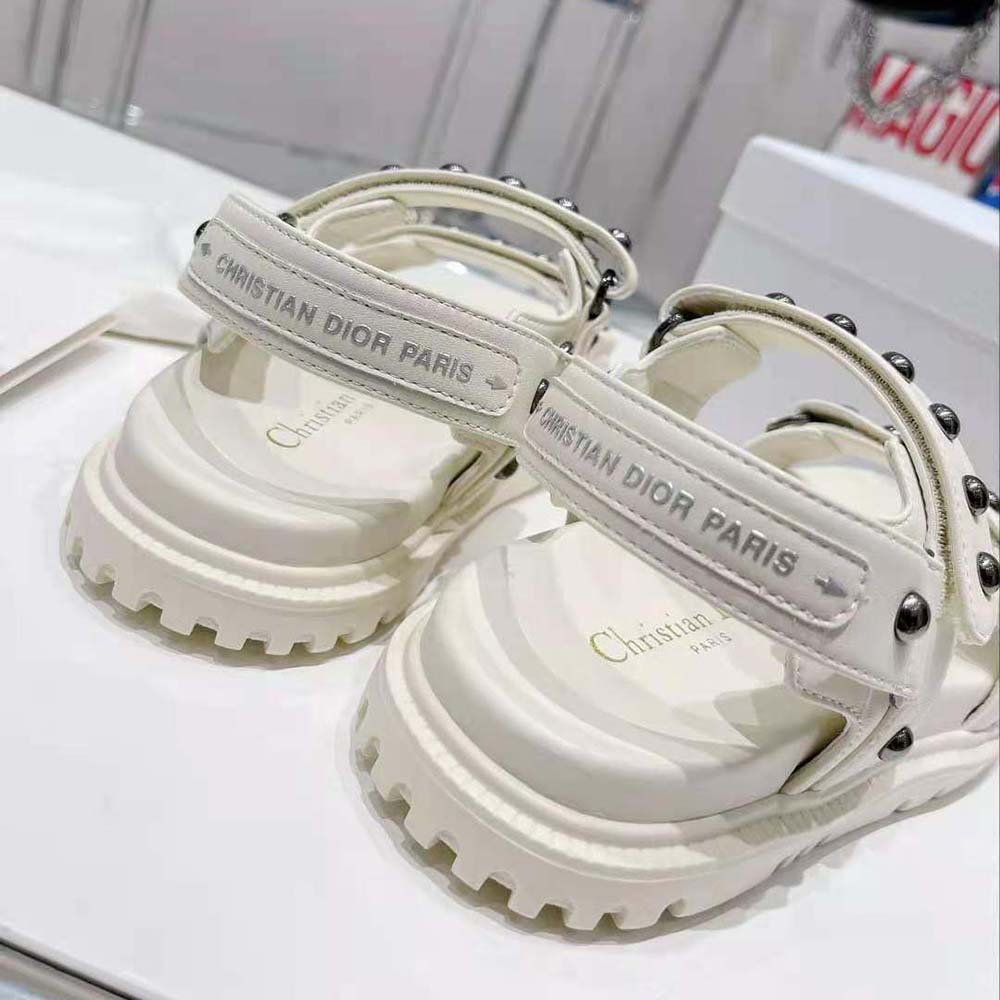 Dior Women Dioract Sandal White Lambskin and Silver-Finish Rivets - image 7