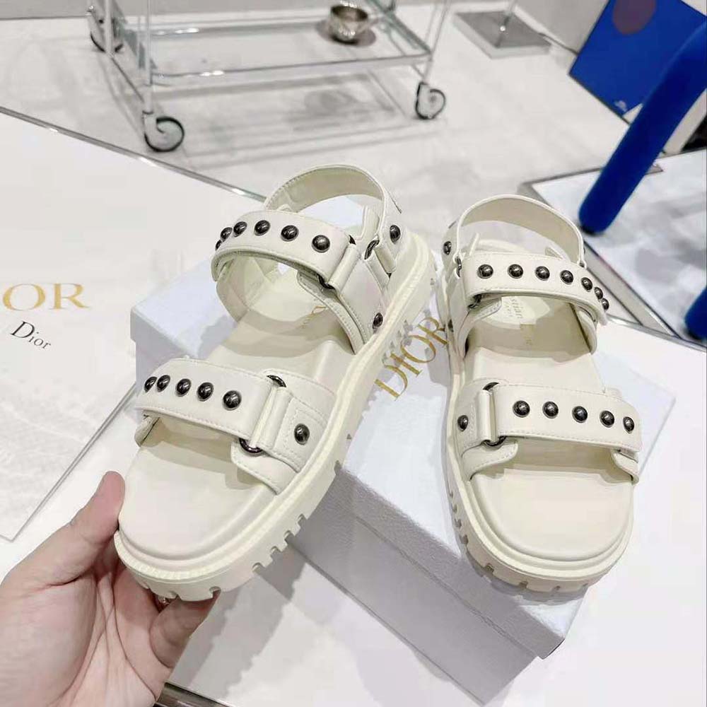 Top-down view showcasing strap design of Dior Women Dioract Sandal White Lambskin