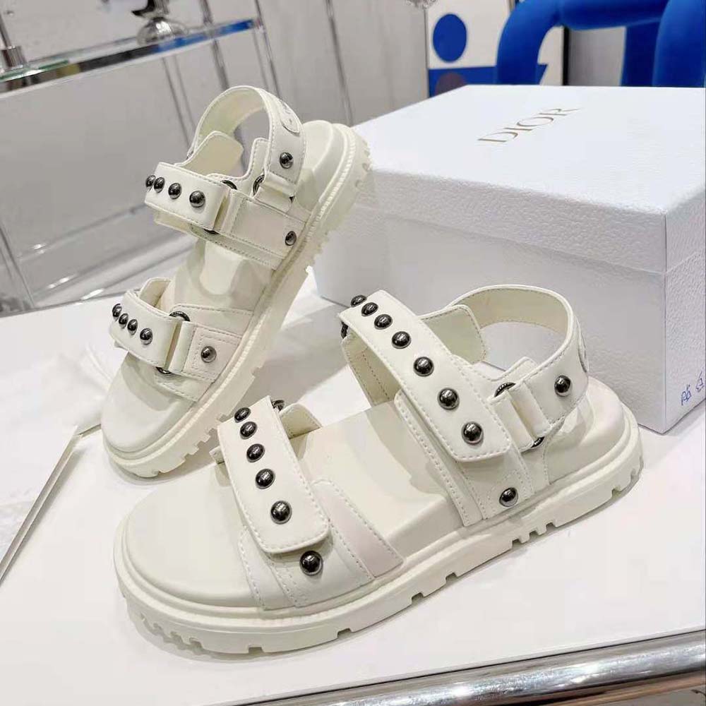 Dior Women Dioract Sandal White Lambskin and Silver-Finish Rivets - image 4