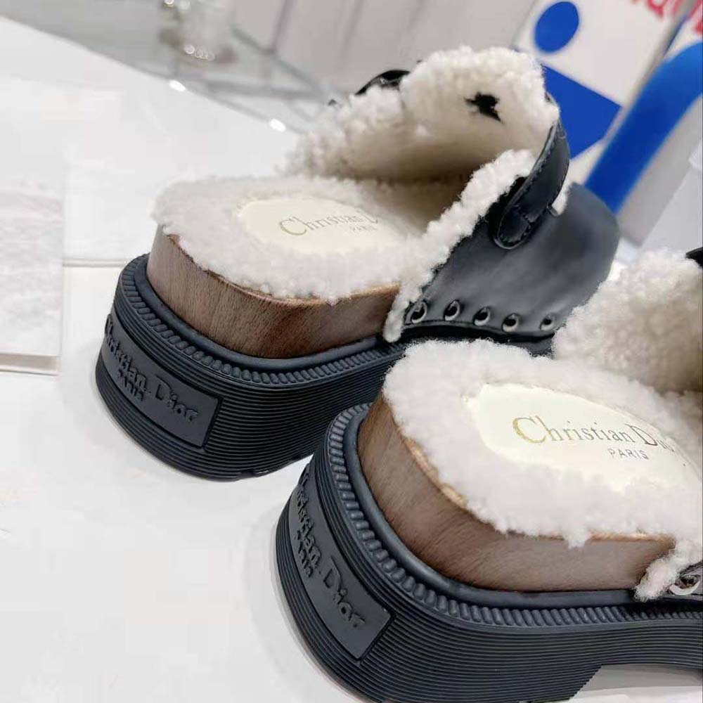 Dior Women Diorquake Clog Black Calfskin and White Shearling - image 8