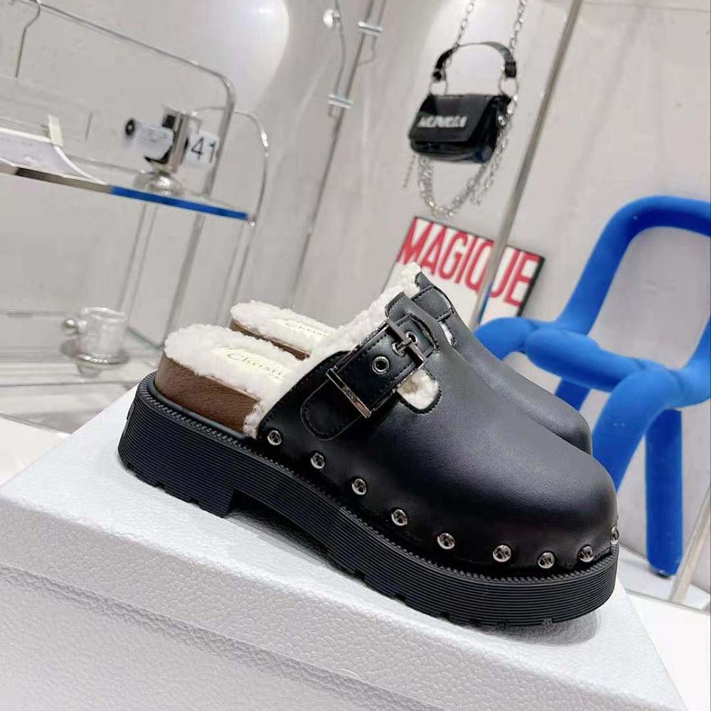 Dior Women Diorquake Clog Black Calfskin and White Shearling - image 5