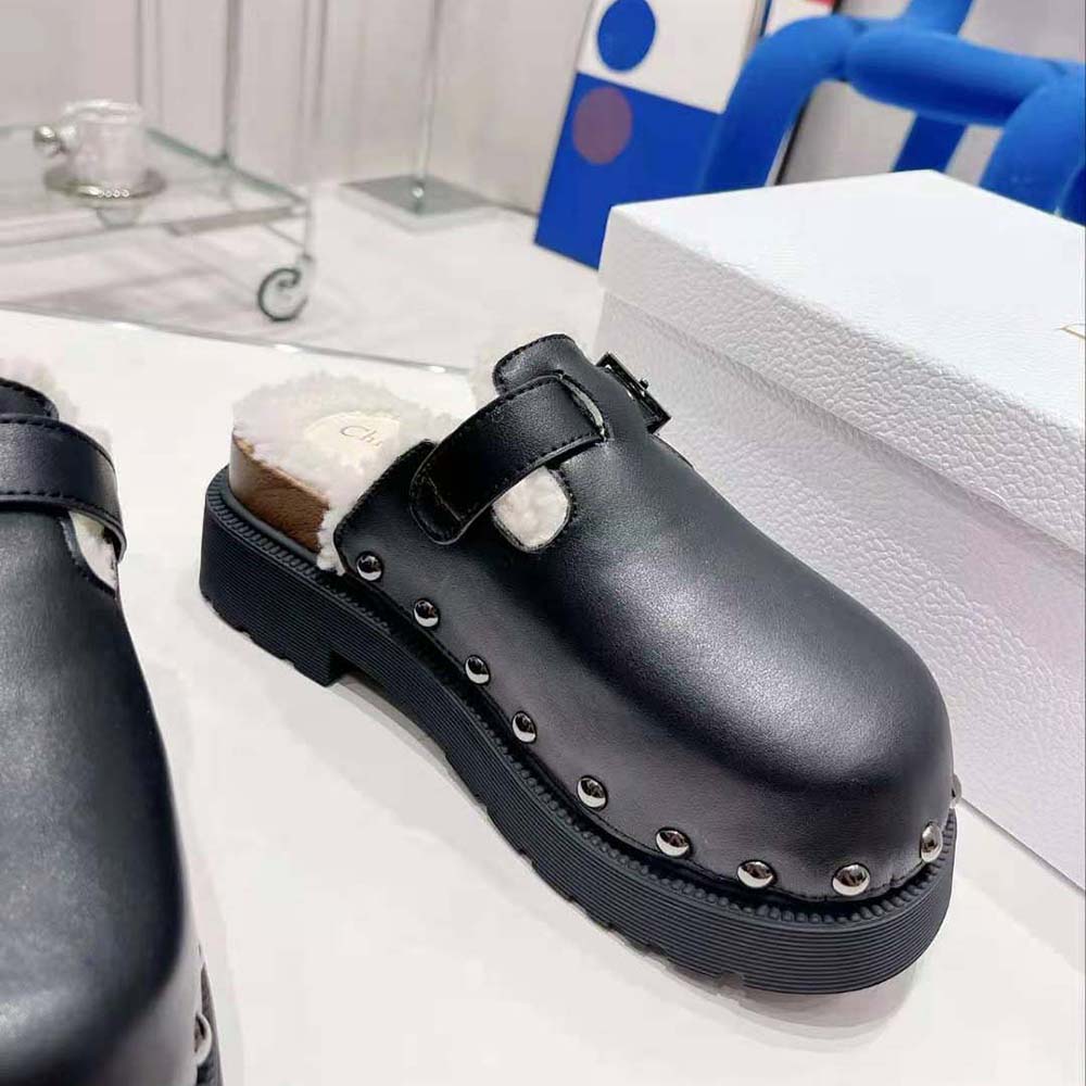 Dior Women Diorquake Clog Black Calfskin and White Shearling - image 6