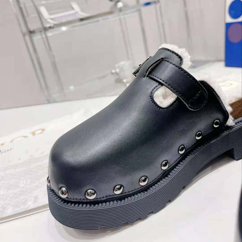 Dior Women Diorquake Clog Black Calfskin and White Shearling - image 7