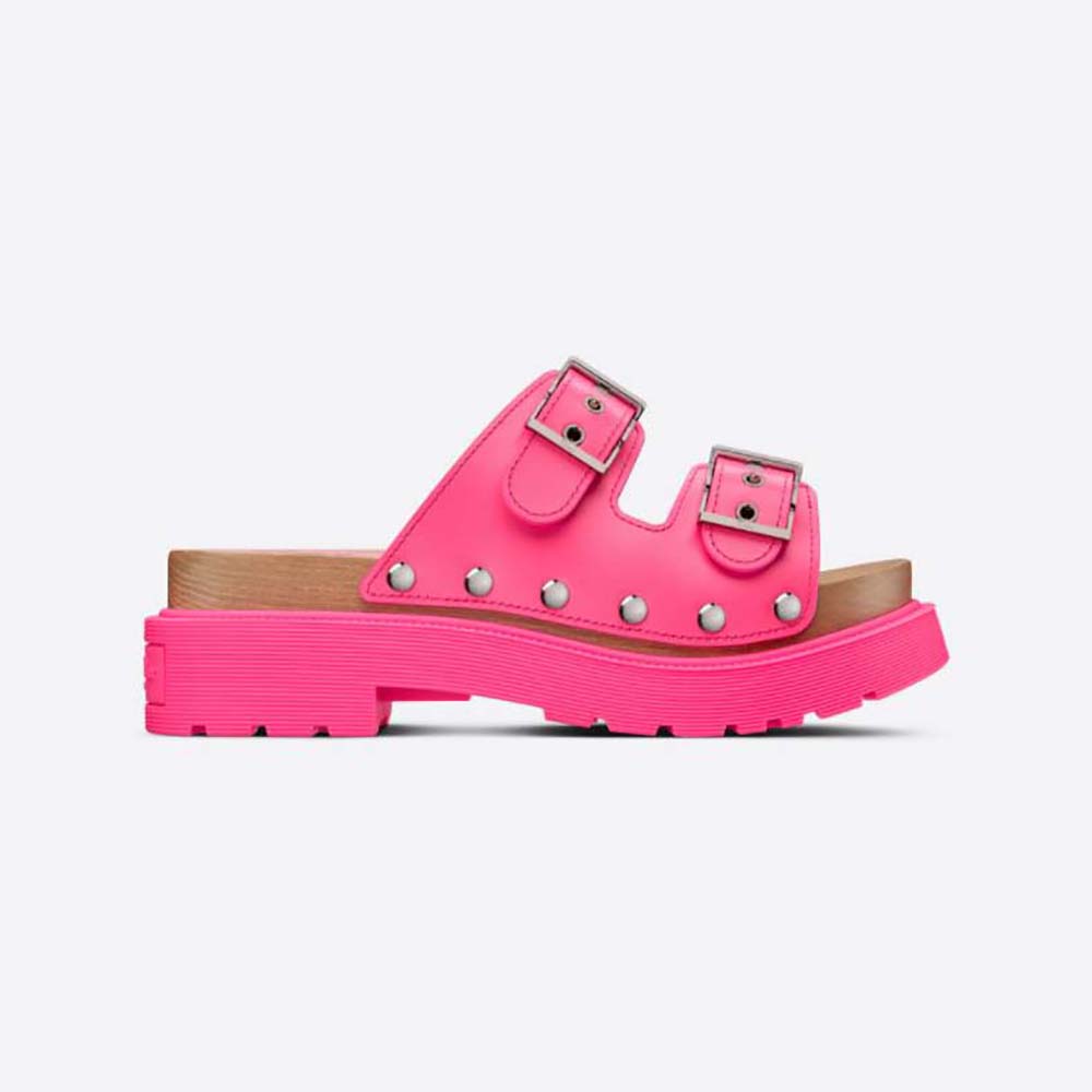 Side angle of Dior Women Diorquake Strap Sandal Bright Pink Calfskin
