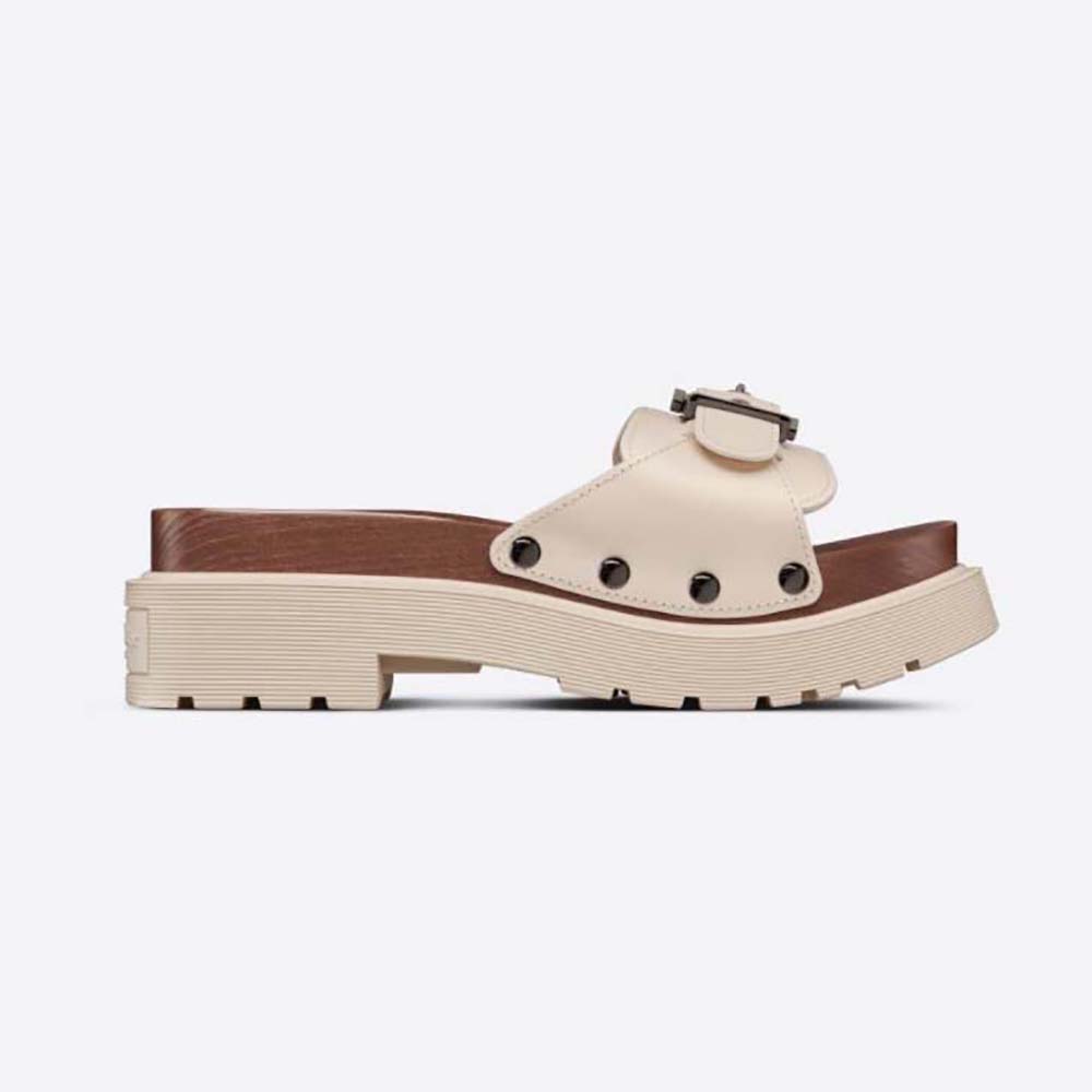 Side view of Dior Women Diorquake Strap Slide White Calfskin showing strap detail