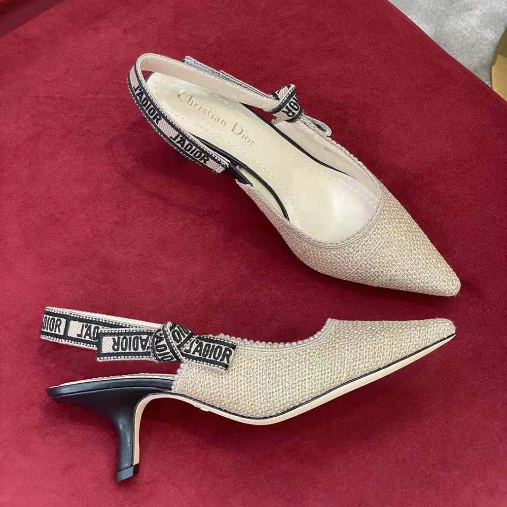Dior Women J’Adior Slingback Pump Beige Embroidered Jute Canvas - image 5