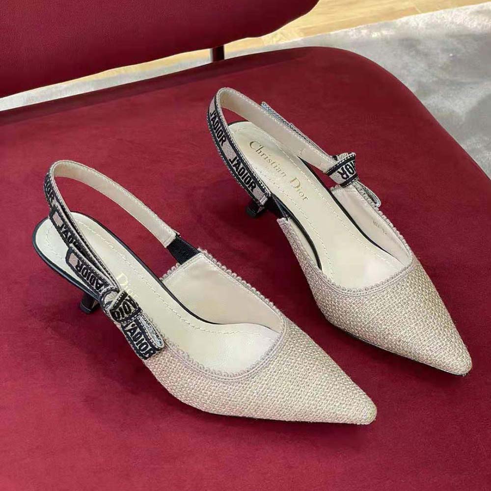 Dior Women J’Adior Slingback Pump Beige Embroidered Jute Canvas - image 4