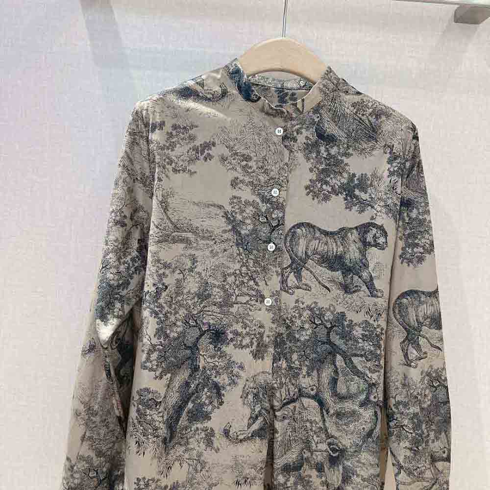 Dior Women Long Blouse Hazelnut Cotton Voile with Toile De Jouy Motif - image 4