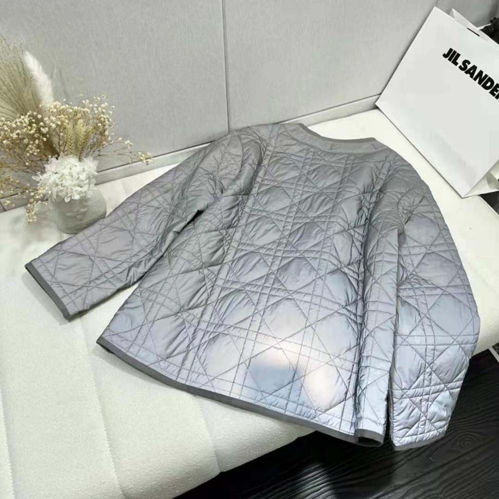 Side profile showing silhouette of Dior Women Macrocannage Peacoat Gray Quilted