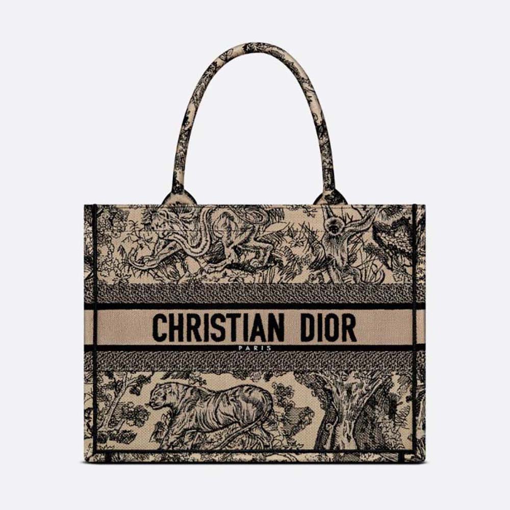 Front view of Dior Women Medium Dior Book Tote Brown Toile de Jouy Embroidery