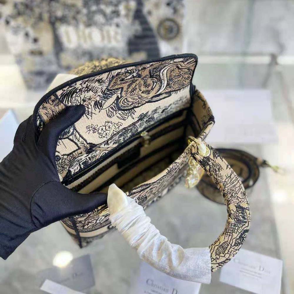 Dior Women Medium Lady D-lite Bag Brown Toile de Jouy Embroidery - image 10