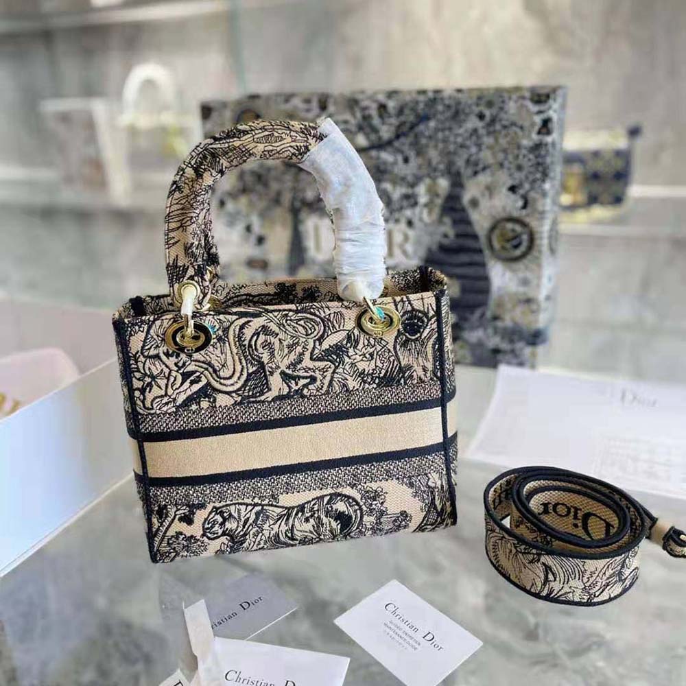 Dior Women Medium Lady D-lite Bag Brown Toile de Jouy Embroidery - image 4