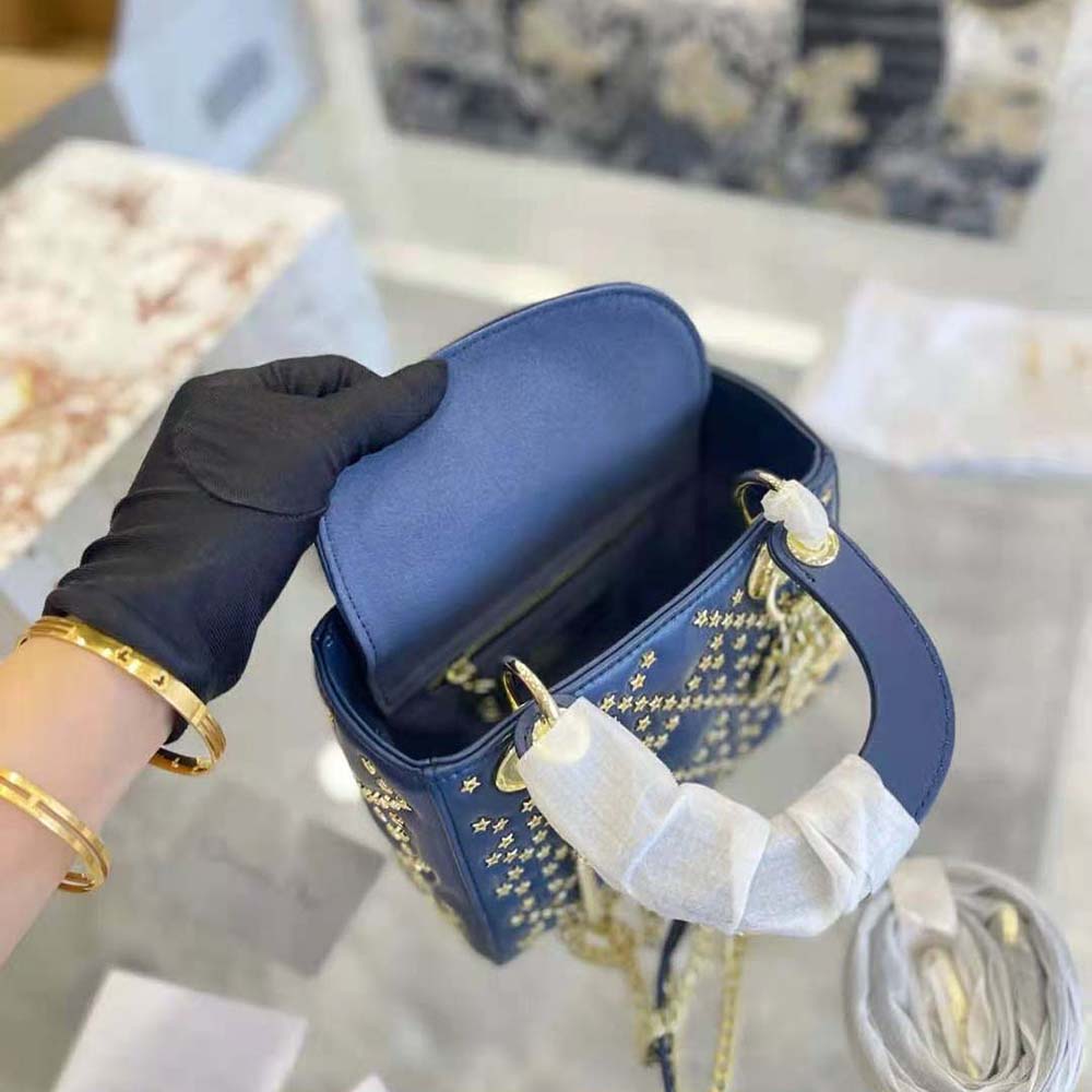 Dior Women Mini Lady Dior Bag Denim Blue Lucky Star Cannage Lambskin - image 10
