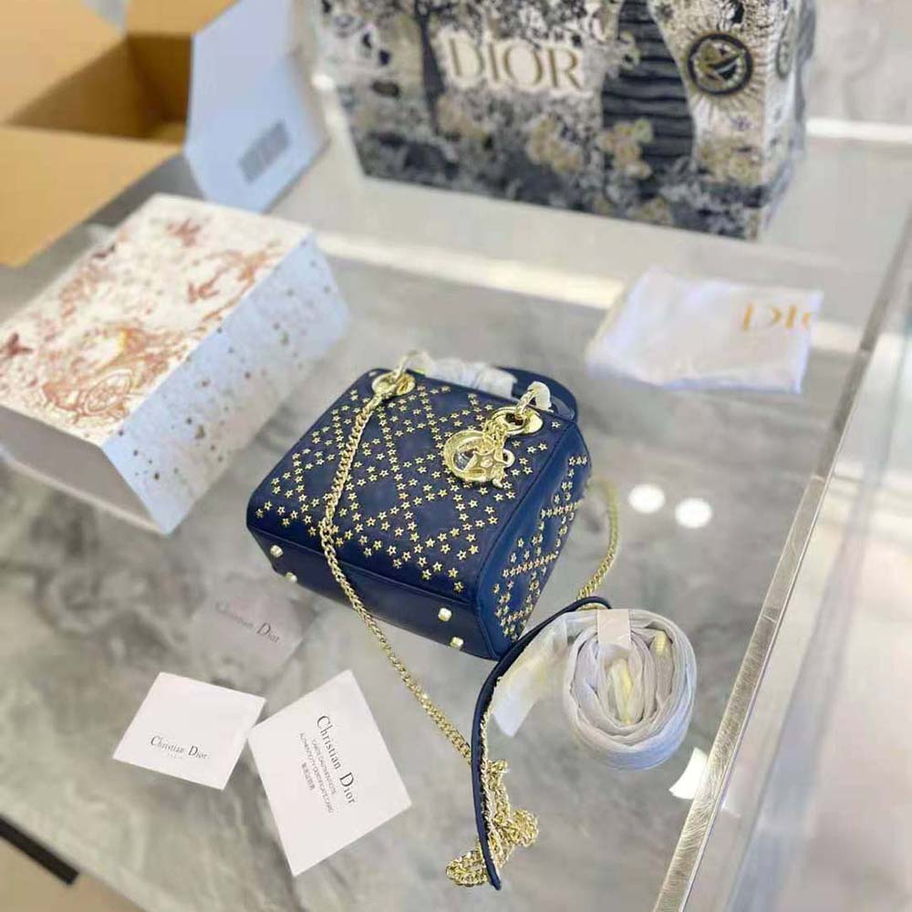 Dior Women Mini Lady Dior Bag Denim Blue Lucky Star Cannage Lambskin - image 7