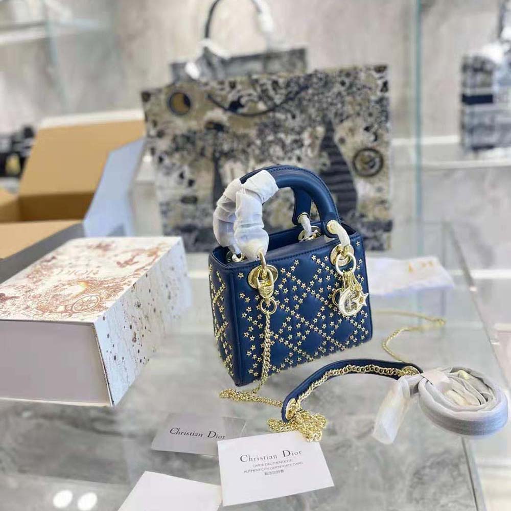 Dior Women Mini Lady Dior Bag Denim Blue Lucky Star Cannage Lambskin - image 5