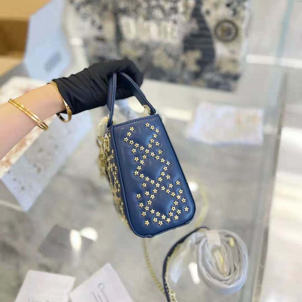 Dior Women Mini Lady Dior Bag Denim Blue Lucky Star Cannage Lambskin - image 8