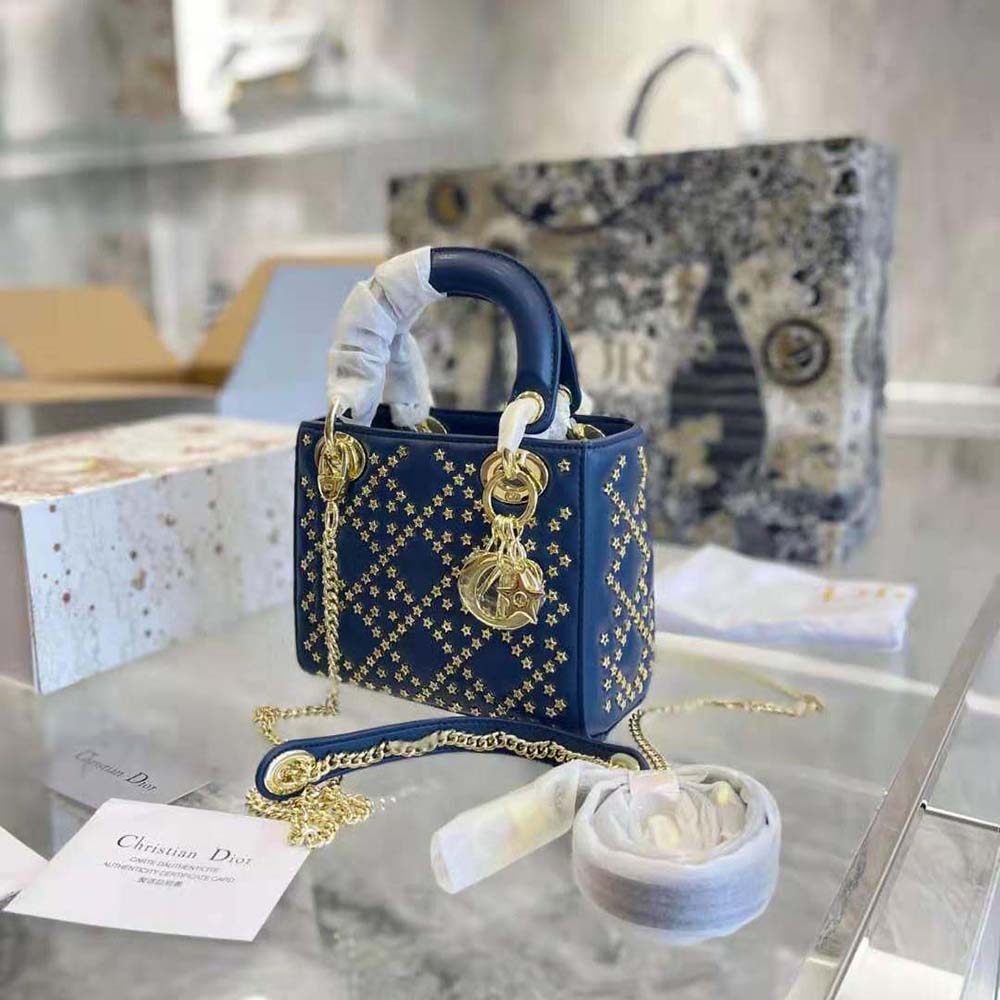 Dior Women Mini Lady Dior Bag Denim Blue Lucky Star Cannage Lambskin - image 6