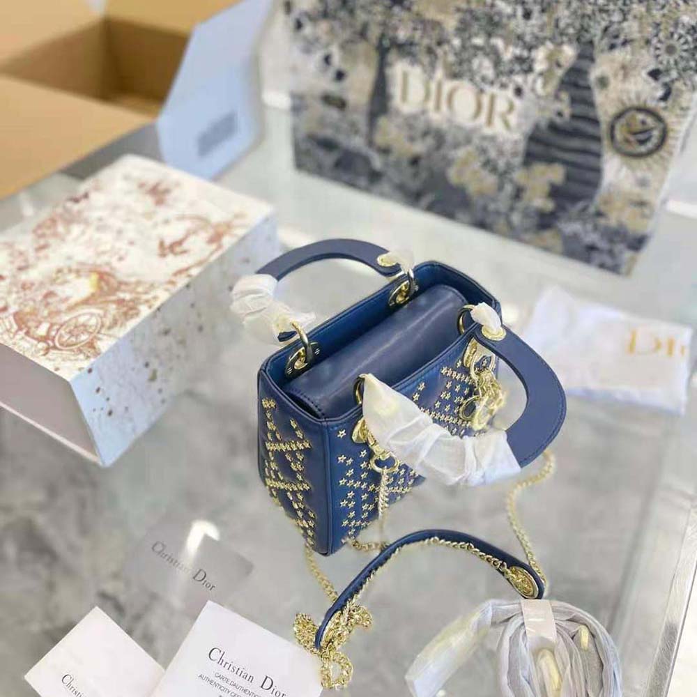 Dior Women Mini Lady Dior Bag Denim Blue Lucky Star Cannage Lambskin - image 9