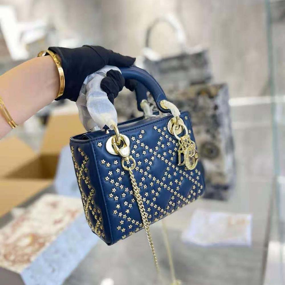 Dior Women Mini Lady Dior Bag Denim Blue Lucky Star Cannage Lambskin - image 4