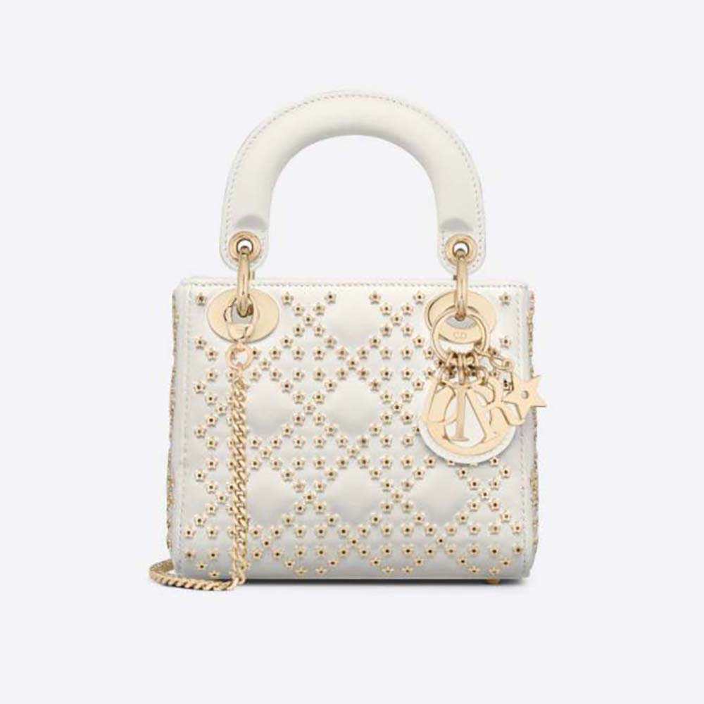 Dior Women Mini Lady Dior Bag Latte Lucky Star Cannage Lambskin