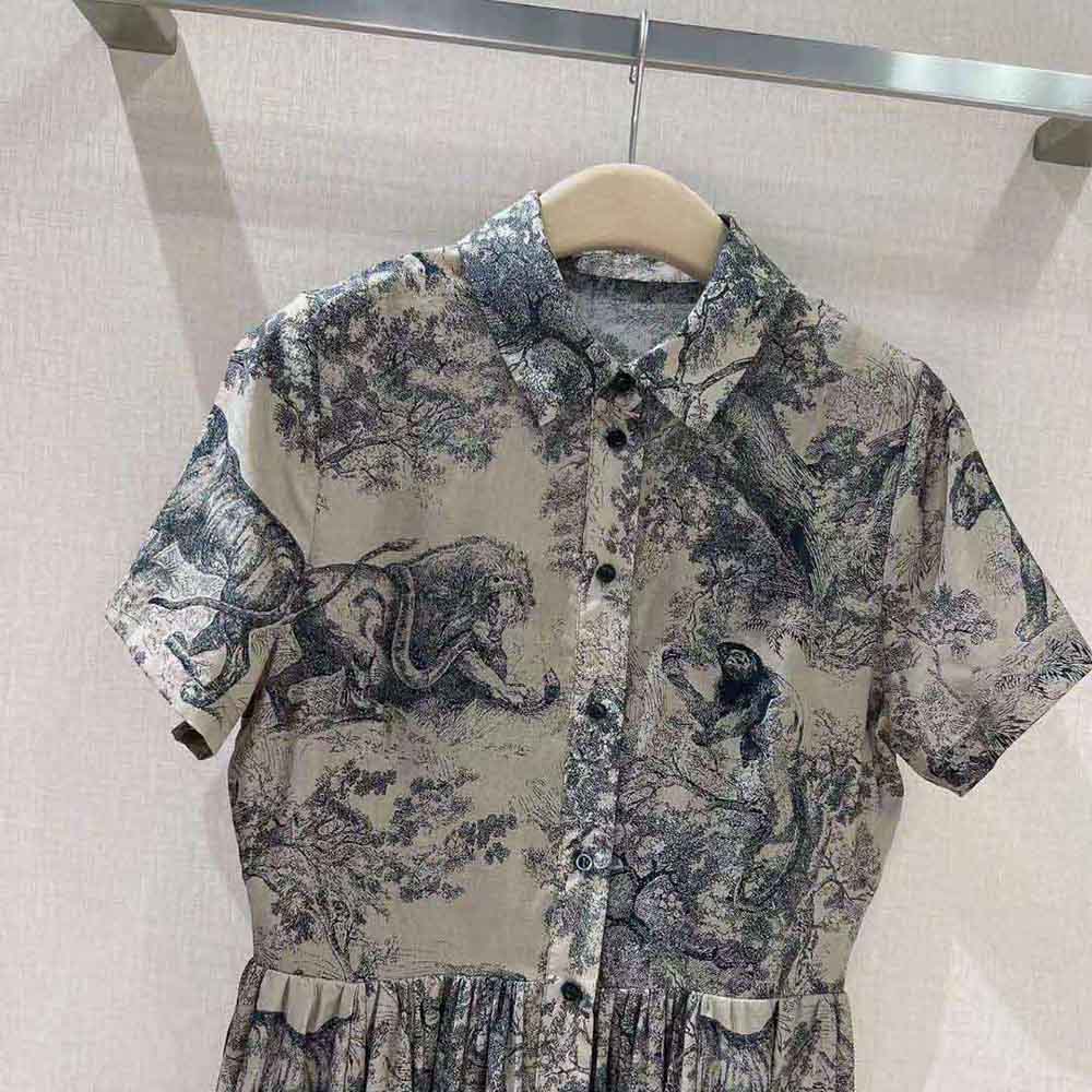Dior Women Shirt Dress Hazelnut Cotton Voile with Toile de Jouy Motif - image 4