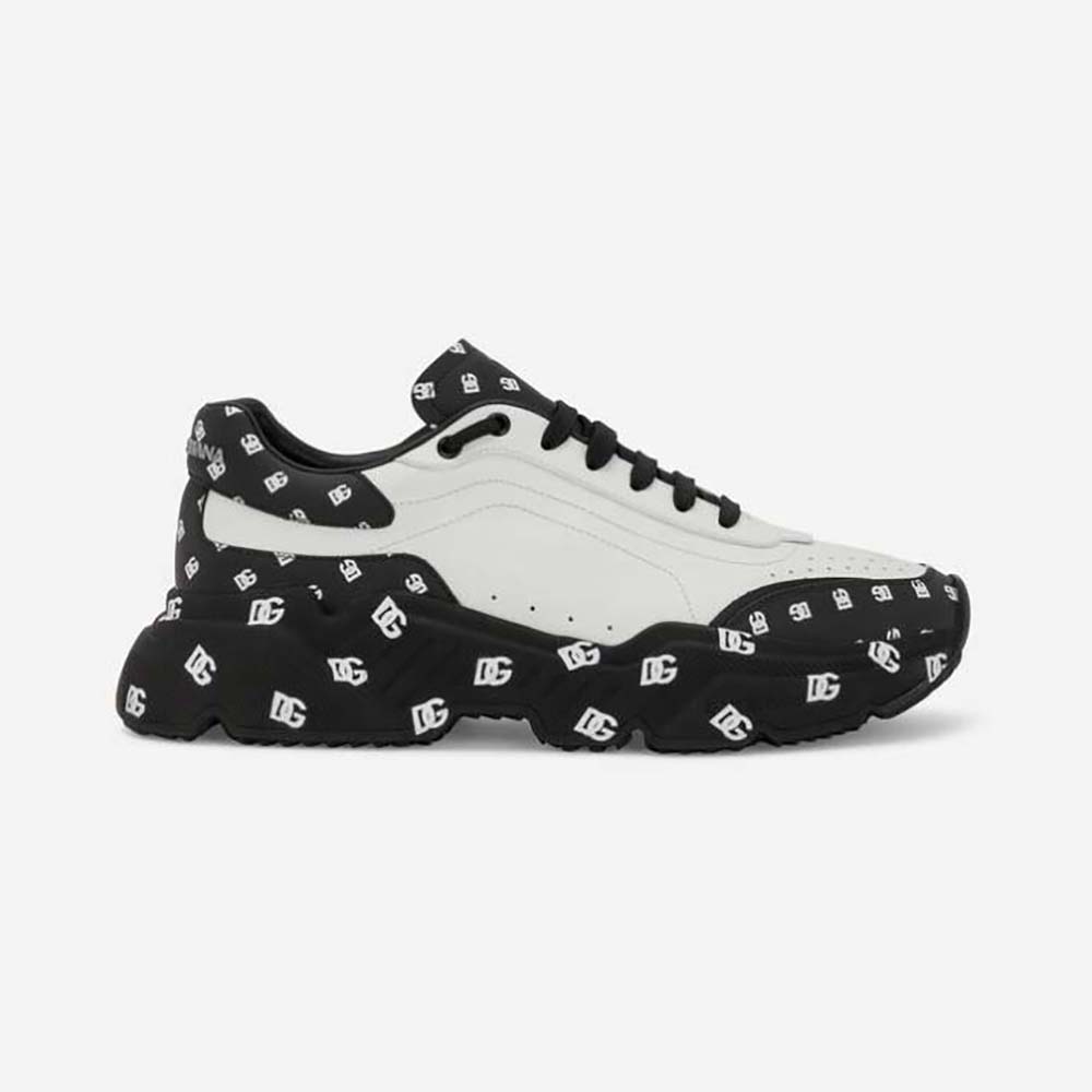 Side angle of Dolce Gabbana D&G Unisex Calfskin Nappa Daymaster Sneakers black leather
