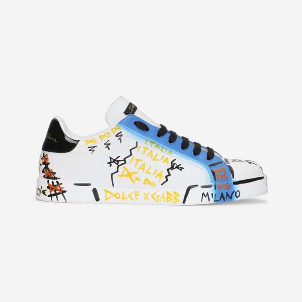Side view of Dolce Gabbana D&G Unisex Limited Edition Portofino Sneakers-Blue