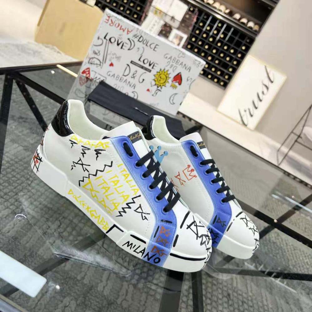 Top angle showing lace-up closure on Dolce Gabbana D&G Portofino Sneakers