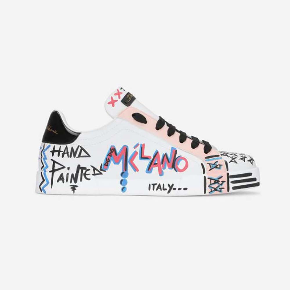 Side view of Dolce Gabbana D&G Unisex Limited Edition Portofino Sneakers-Pink