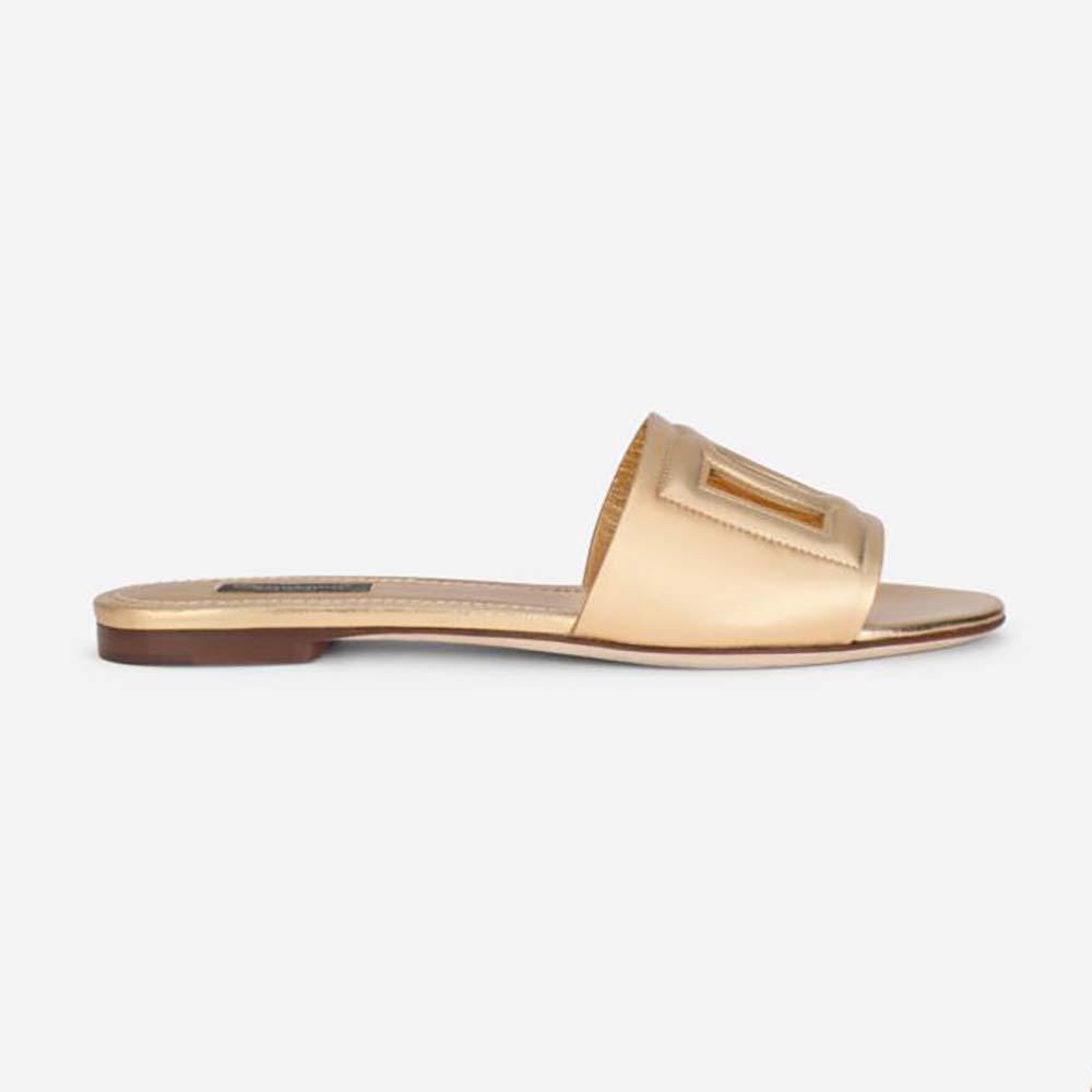 Side angle of Dolce Gabbana D&G Women Nappa Mordore Slides with DG logo